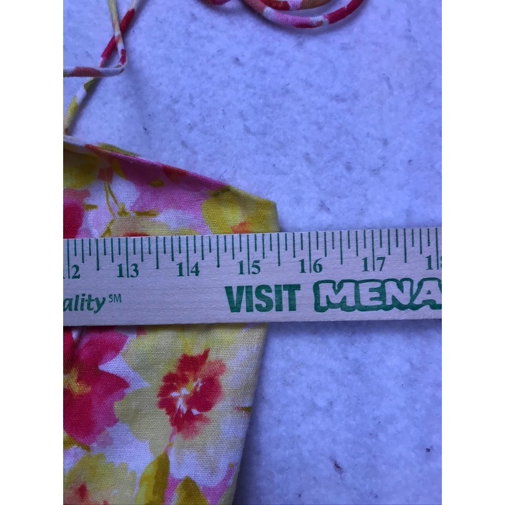 Old Navy Floral Mini Dress Womens Small Pink Yellow Linen Tie Shoulder Smocked - Picture 3 of 9
